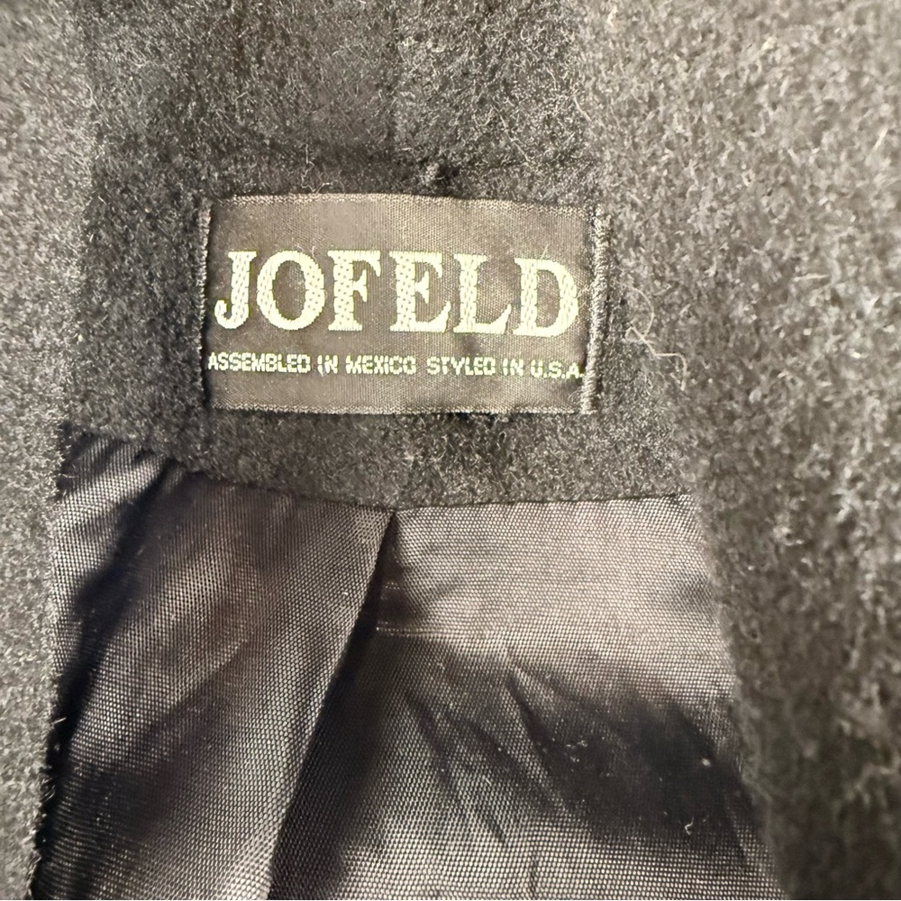 Vintage Jofeld Black Wool Blend Long Coat Leather Shoulder Detail USA Size S - Picture 8 of 12